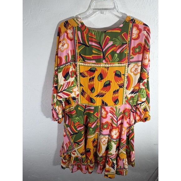 Label of Love NWT Orange Green  Tropical Medium Woman dress Anthropologie Summer - Picture 7 of 11